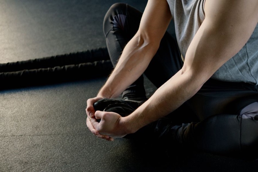 Athlete stretching and preparing to train